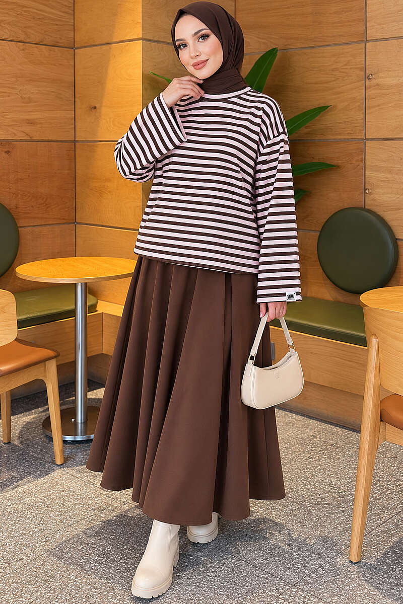 Striped French terry tunic with a hem edge Powder Pink - Imagen 3