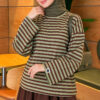 Striped French terry tunic with a hem edge Green