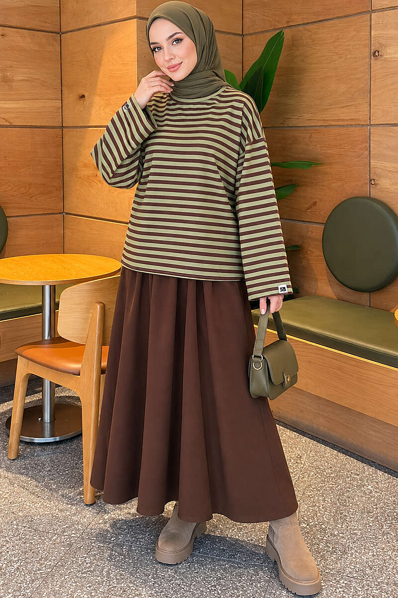 Striped French terry tunic with a hem edge Green - Imagen 2