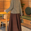 Striped French terry tunic with a hem edge Green - Imagen 4