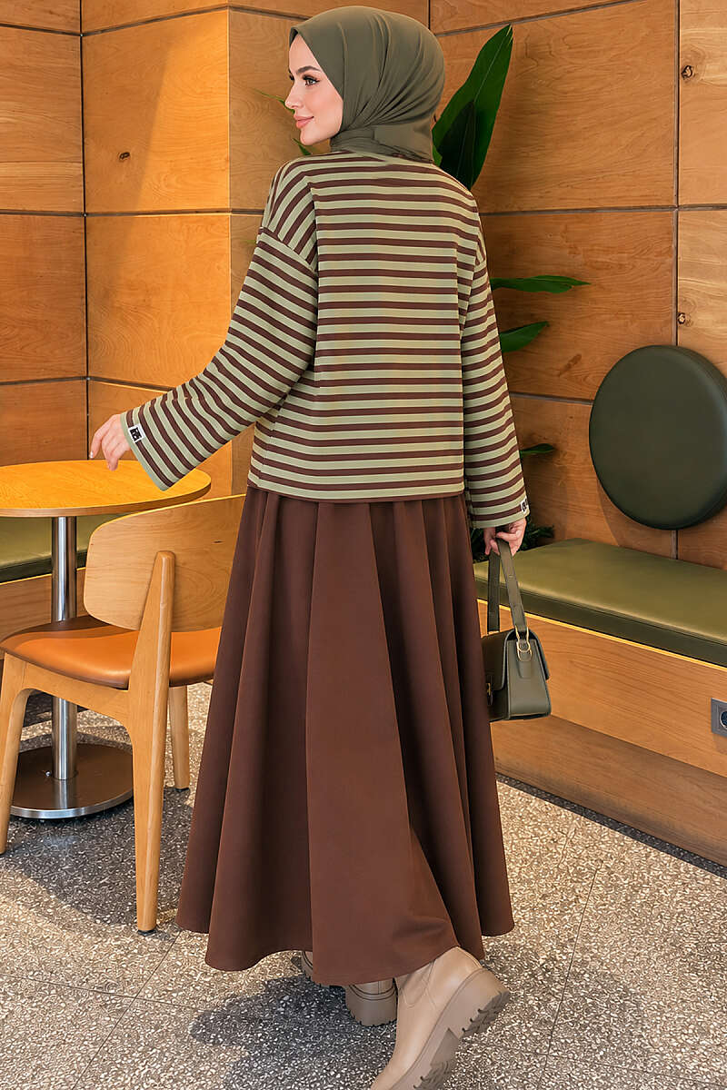 Striped French terry tunic with a hem edge Green - Imagen 4