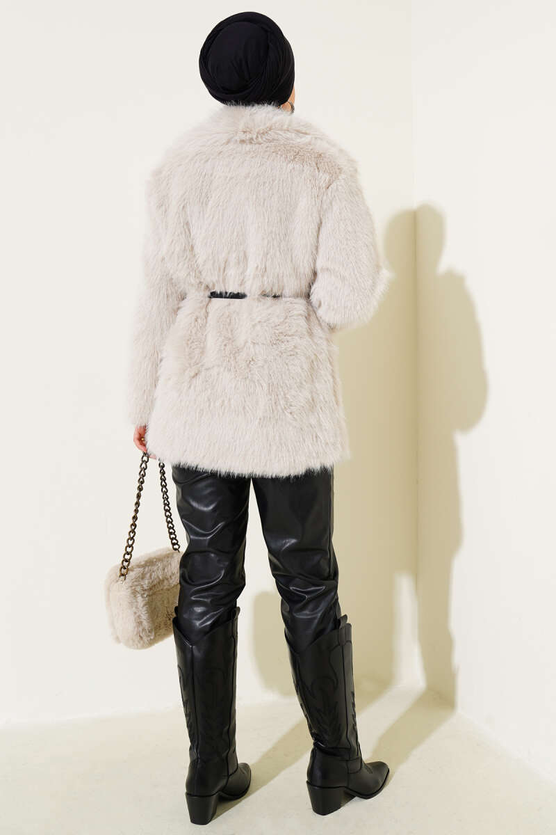 Lined Fur Coat Beige – Bild 3