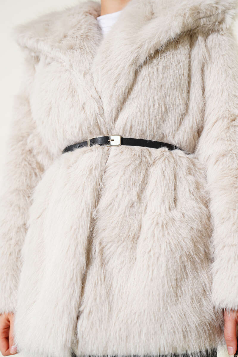 Lined Fur Coat Beige – Bild 4