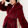 Lined Fur Coat Wine Red