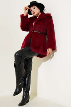 Alternative view of Lined Fur Coat Wine Red