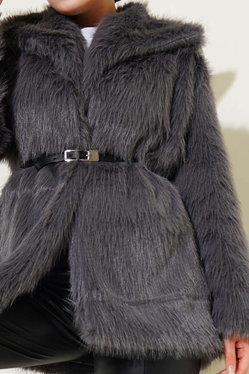 Lined Fur Coat Dark Smoke - Imagen 4