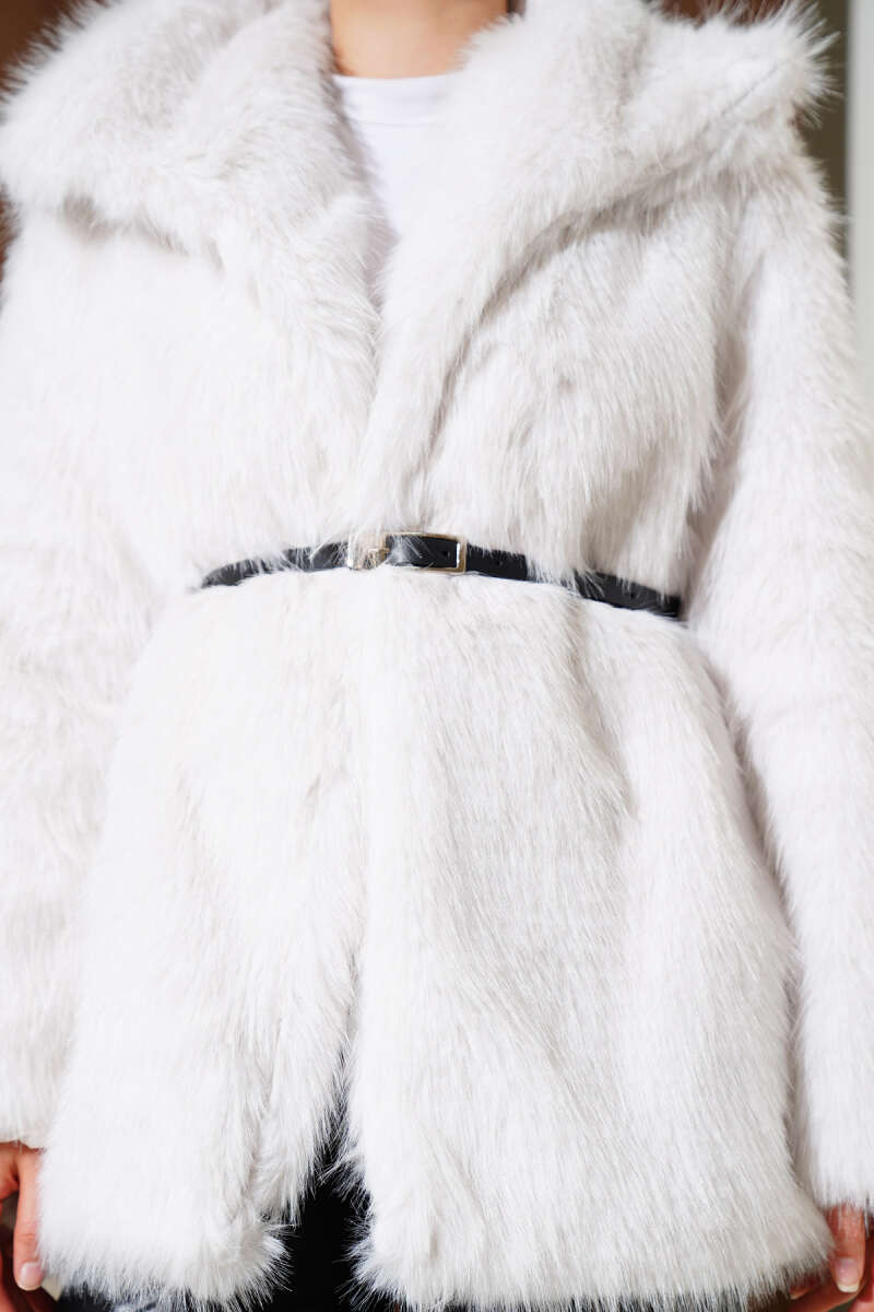 Lined Fur Coat Taupe – Image 4