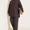 Buttoned Cuffed Two-Pocket Denim Two-Piece Set Brown