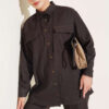 Buttoned Cuffed Two-Pocket Denim Two-Piece Set Brown - immagine 2