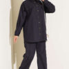 Buttoned Cuffed Two-Pocket Denim Two-Piece Set Navy Blue