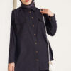 ⁦Buttoned Cuffed Two-Pocket Denim Two-Piece Set Navy Blue⁩ - الصورة ⁦2⁩