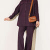 Buttoned Cuffed Two-Pocket Denim Two-Piece Set Plum