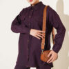 ⁦Buttoned Cuffed Two-Pocket Denim Two-Piece Set Plum⁩ - الصورة ⁦2⁩