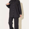 Buttoned Cuffed Two-Pocket Denim Two-Piece Set Black