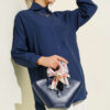 Cuff Button Plain Shirt Navy Blue