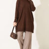 Ribbed Mercerized Tunic with Buttoned Cuffs Dark Brown - الصورة 2