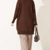 Ribbed Mercerized Tunic with Buttoned Cuffs Dark Brown - الصورة 4