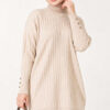 Ribbed Mercerized Tunic with Buttoned Cuffs Beige
