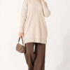 Ribbed Mercerized Tunic with Buttoned Cuffs Beige - الصورة 2