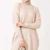 Ribbed Mercerized Tunic with Buttoned Cuffs Beige - الصورة 3