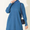 Ribbed Mercerized Tunic with Buttoned Cuffs Indigo