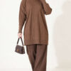 Ribbed Mercerized Tunic with Buttoned Cuffs Brown - Imagen 2