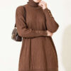 Ribbed Mercerized Tunic with Buttoned Cuffs Brown - Imagen 3