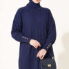 Ribbed Mercerized Tunic with Buttoned Cuffs Navy Blue
