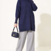 Ribbed Mercerized Tunic with Buttoned Cuffs Navy Blue - Imagen 2