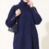 Ribbed Mercerized Tunic with Buttoned Cuffs Navy Blue - Imagen 3