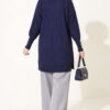 Ribbed Mercerized Tunic with Buttoned Cuffs Navy Blue - Imagen 4