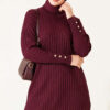 Ribbed Mercerized Tunic with Buttoned Cuffs Plum