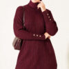 Ribbed Mercerized Tunic with Buttoned Cuffs Plum – Bild 3