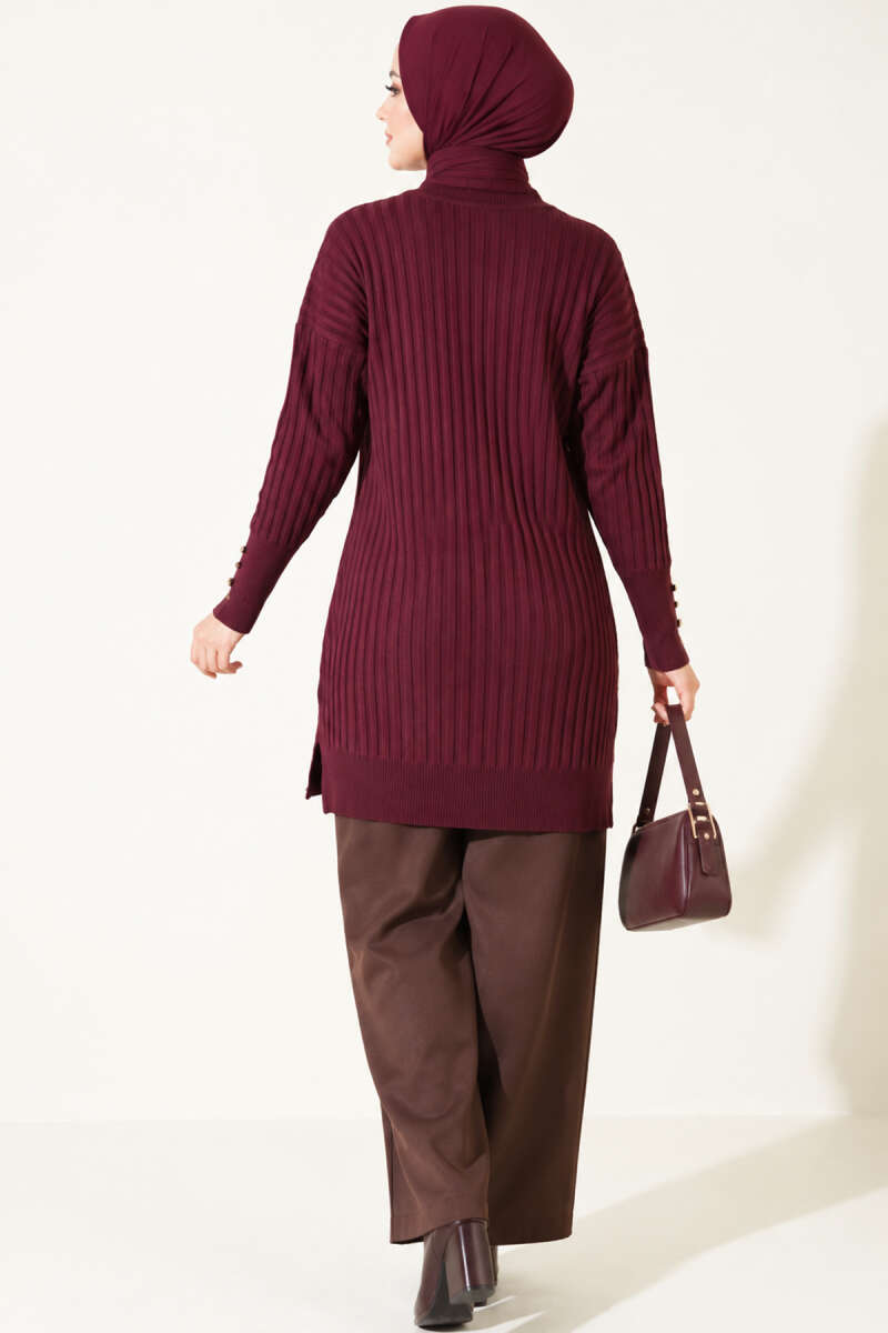 Ribbed Mercerized Tunic with Buttoned Cuffs Plum – Bild 4