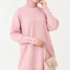 Ribbed Mercerized Tunic with Buttoned Cuffs Powder Pink