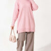 Ribbed Mercerized Tunic with Buttoned Cuffs Powder Pink – Bild 2