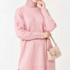 Ribbed Mercerized Tunic with Buttoned Cuffs Powder Pink – Bild 3