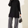 Ribbed Mercerized Tunic with Buttoned Cuffs Black - Afbeelding 2