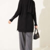 Ribbed Mercerized Tunic with Buttoned Cuffs Black - Afbeelding 3