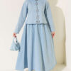 Metal Snap Button Hem Edge French Terry Two-Piece Set Light Blue
