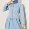 Metal Snap Button Hem Edge French Terry Two-Piece Set Light Blue - الصورة 2
