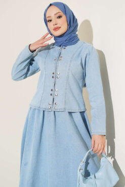 Alternative view of Metal Snap Button Hem Edge French Terry Two-Piece Set Light Blue