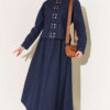 Metal Snap Button Hem Edge French Terry Two-Piece Set Dark Blue