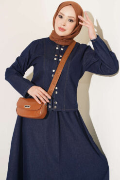 Alternative view of Metal Snap Button Hem Edge French Terry Two-Piece Set Dark Blue