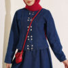 Metal Snap Button Hem Edge French Terry Two-Piece Set Blue - Imagen 2