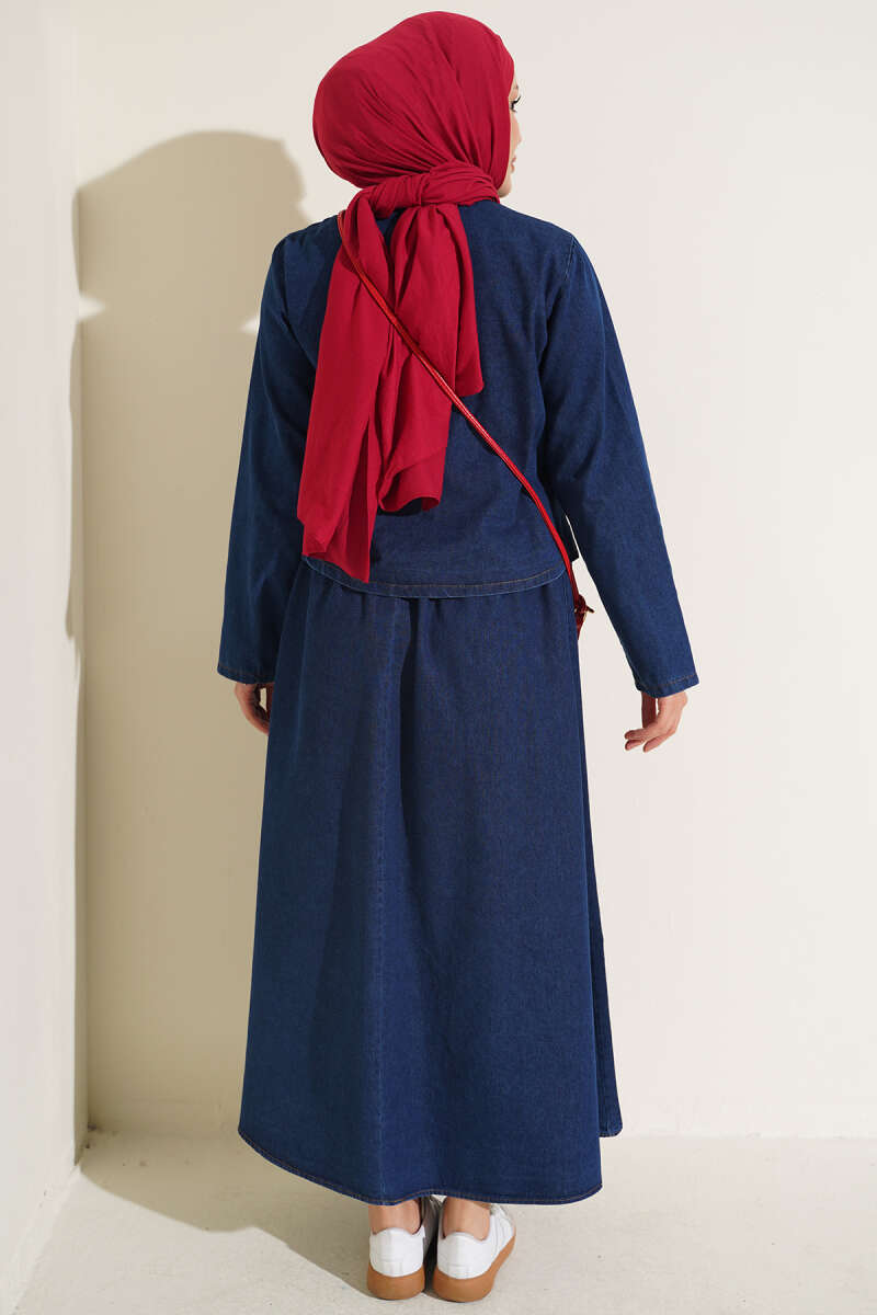 Metal Snap Button Hem Edge French Terry Two-Piece Set Blue - Imagen 3