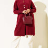 Buttoned Metal-Button Bearded Cardigan Burgundy - Imagen 2