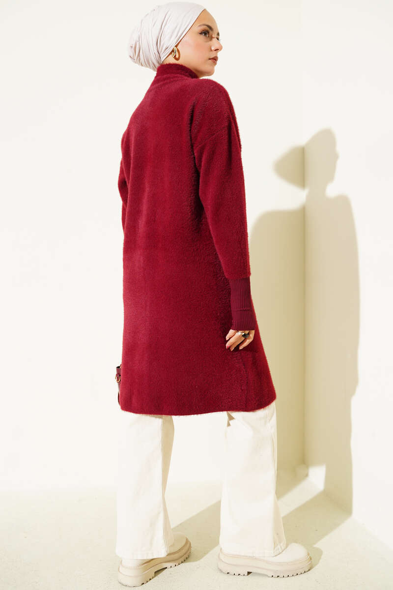 Buttoned Metal-Button Bearded Cardigan Burgundy - Imagen 3