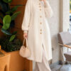 Buttoned Metal-Button Bearded Cardigan Ecru