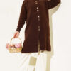 Buttoned Metal-Button Bearded Cardigan Brown